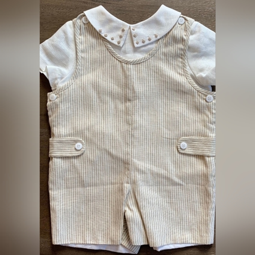 Luli and Me Linen Brown Striped 2 Piece Set